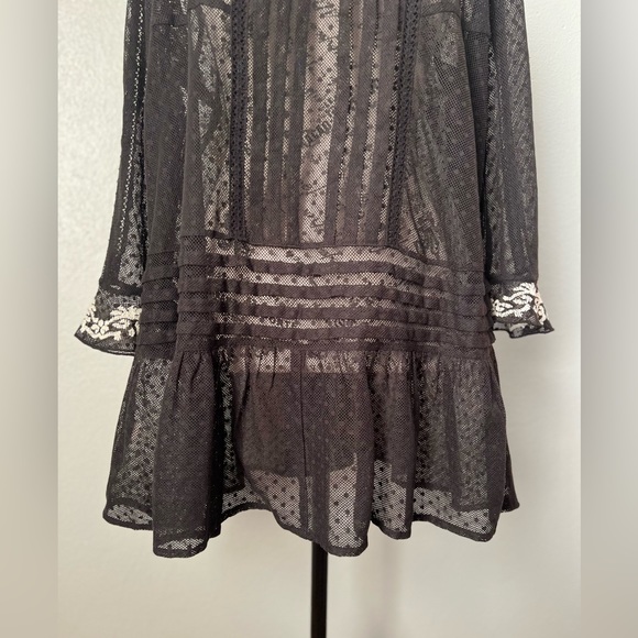 Free People Women's Black Jocelyn Pleated Dot Ruffle Lace Tunic Size Small - Picture 7 of 16